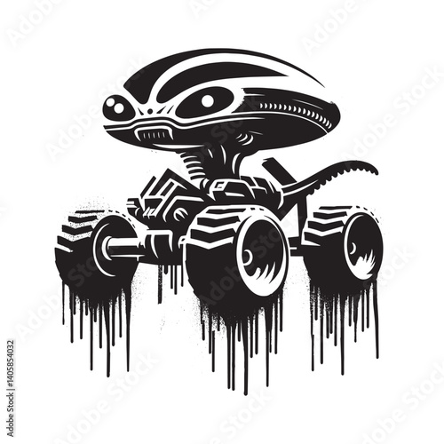 Extraterrestrial vehicle, spray paint effect on white background drawing