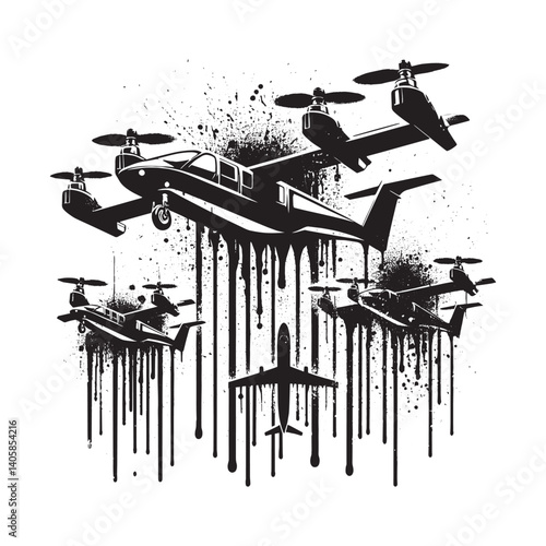 Futuristic urban mobility concept black and white air transport design