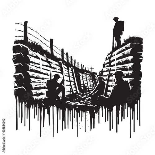 Graphic Depiction of Silhouette Soldiers in the Trenches During Wartime