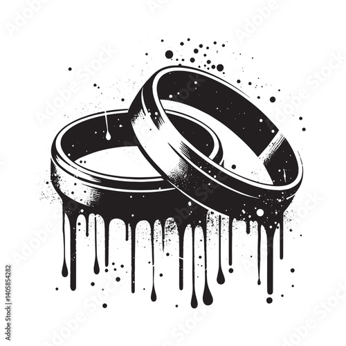 Graphic Wedding Bands with Dripping Paint Effect in a Minimalist Style