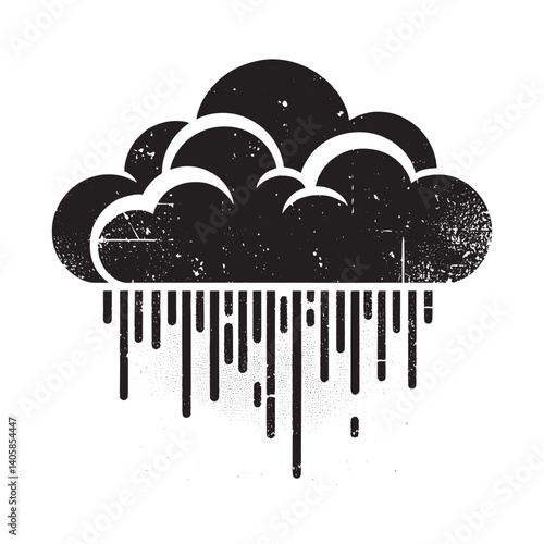 Grunge Style Cumulus Cloud Illustration with Dripping Rain Effect Vector Art
