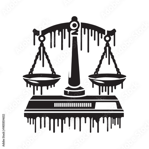 Grungy scales of justice illustration with dripping paint effect design