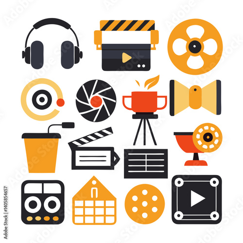 Collection of filmmaking and music icons vector illustration
