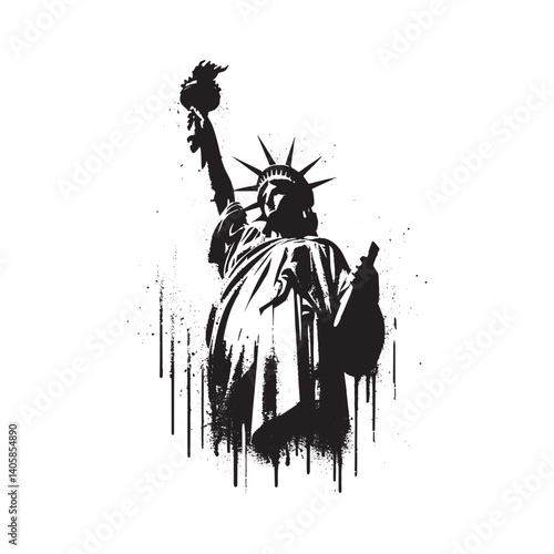 Iconic liberty statue in a distressed spray paint stencil effect artwork