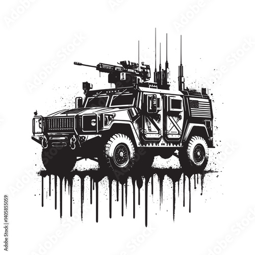 Joint Light Tactical Vehicle rendering with grunge, drip, stencil effect