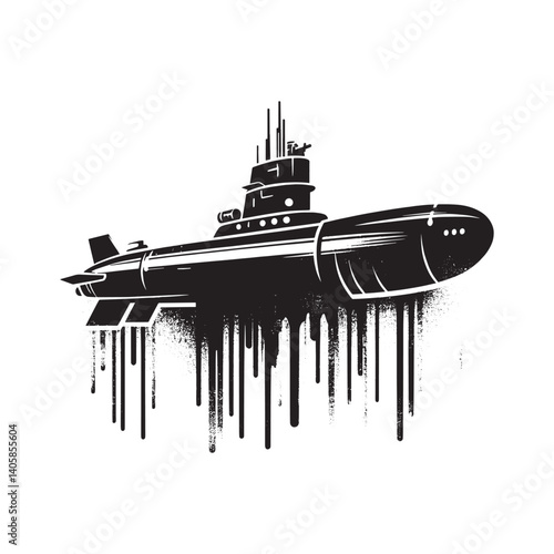 Monochromatic Submersible Vessel with Abstract Drip Effect Silhouette