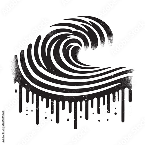 Monochrome abstract wave with dripping effect on a clean white backdrop