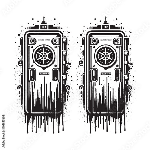 Monochrome abstract vector image with industrial elements and dripping paint effect