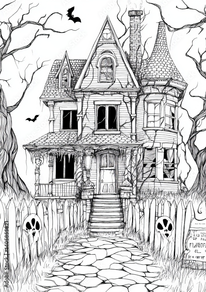 Obraz premium Haunted House Coloring Pages