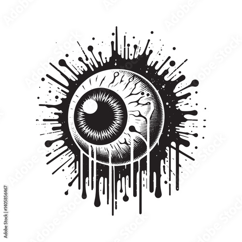 Monochrome eye illustration in a unique spray paint stencil style design