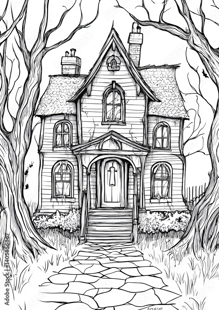 Fototapeta premium Haunted House Coloring Pages