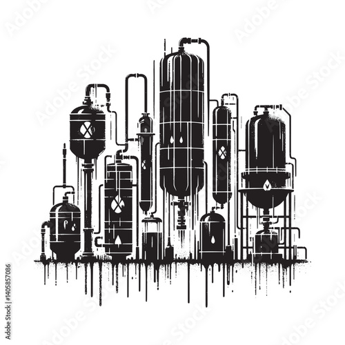 Monochrome liquid processing installation, black and white schematic setup