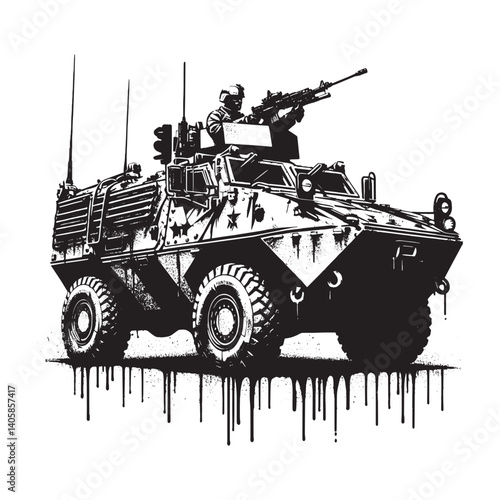 Monochrome Puma IFV Illustration with Spray Paint Effect on White Backdrop