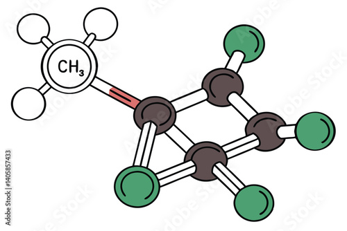 23 Molecular structure, 3D model, chloroform molecule, carbon tetrachloride molecule, methane molecule, green and white atoms, black carbon atoms, ball-and-stick representation, chemical bonds, organi