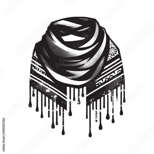 Monochrome scarf with urban grunge texture and dripping paint effect artwork