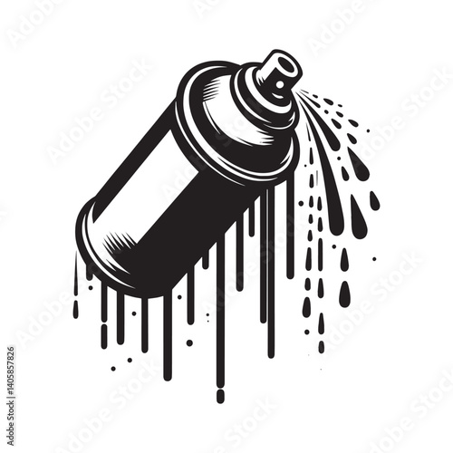 Monochrome Spray Can Illustration with Dripping Paint in Stencil Style