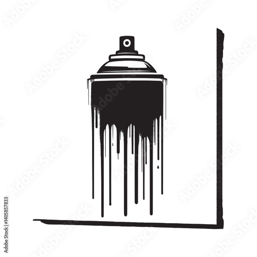 Monochrome Spray Can Graphic with Dripping Paint on Textured Canvas