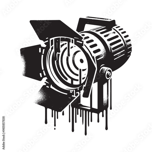 Monochrome spotlight illustration showcasing stencil art and dripping effect