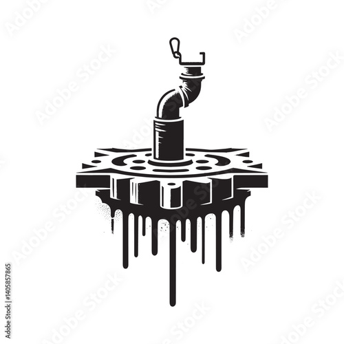 Monochrome Steam Trap and Gear Stencil with Grunge Spray Paint Drips