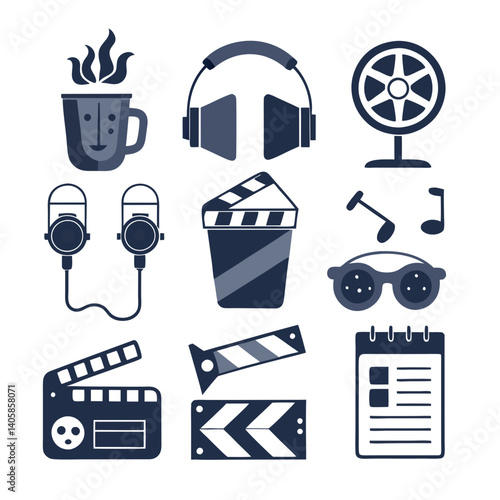 Essential Film Crew and Director Accessories Vector Illustration