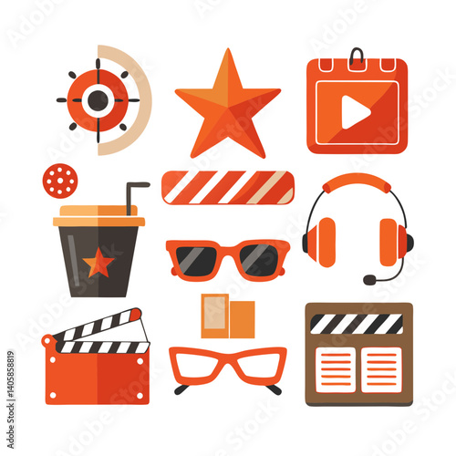 Movie Elements Flat Vector Art Illustration Collection