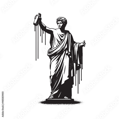 Roman Emperor Statue with Dripping Paint Minimalist Artistic Vector Art