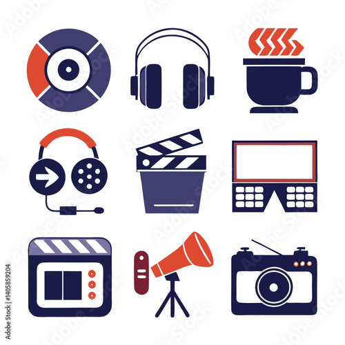 Media equipment icons vector set, creative production concept