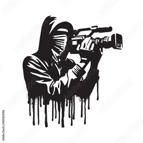 Stencil videographer, grunge aesthetics, media production, artistic expression