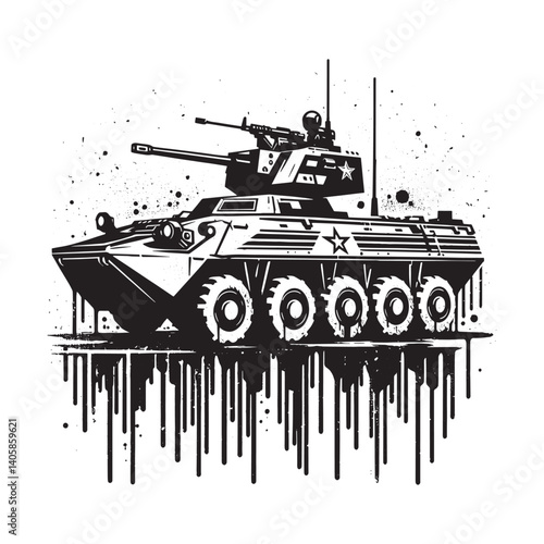 Stylized battle vehicle illustration with dripping grunge elements