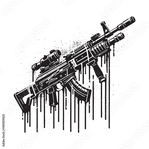 Stylized assault rifle illustration with dripping black ink effect design