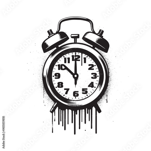 Stylized Clock Illustration with Dripping Paint Effect on a White Backdrop