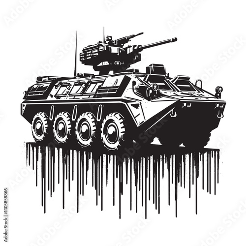 Stylized combat unmanned ground vehicle with spray paint and grunge elements