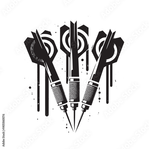 Stylized graphic darts illustration featuring stencil and grunge elements