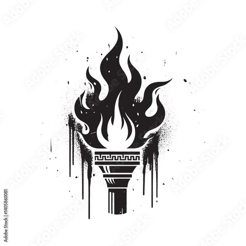 Stylized Greek Fire Torch Illustration with Spray Paint Grunge Effect