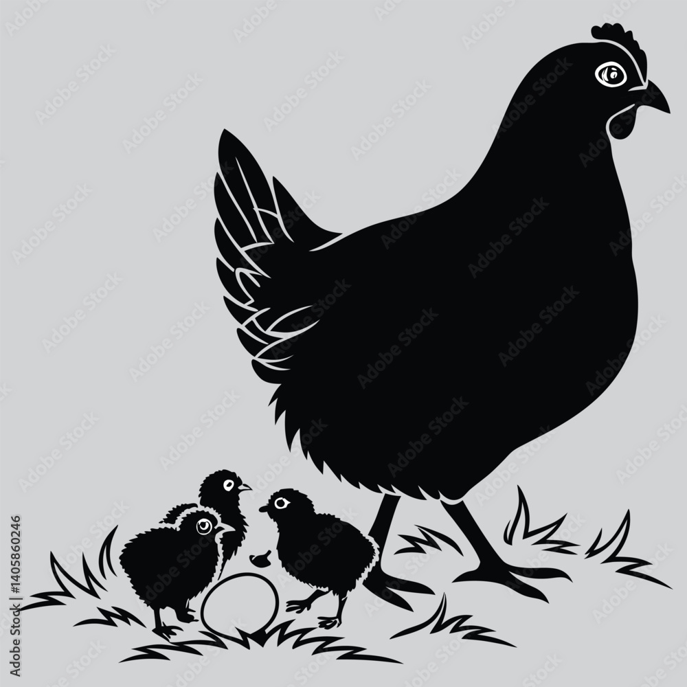 custom made wallpaper toronto digitalA hen with her chicks image silhouette vector art and illustration