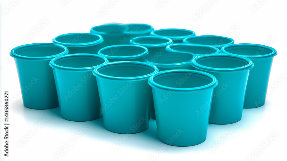 Plastic cups, turquoise in color, 20 pieces in one package, isolated on a white background, product photography. Plastic cups, turquoise in color, 20 pieces in one package, isolated on a white background, product photography.