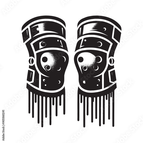 Stylized knee guards in black and white with grungy dripping effect design