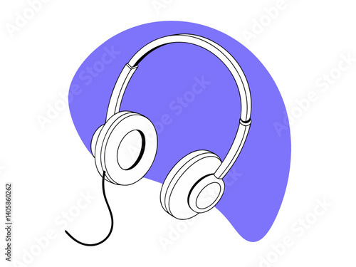 Stylish Outline Headphones in Blue and White. A simple, stylized illustration of headphones, perfect for showcasing audio technology or a modern aesthetic.