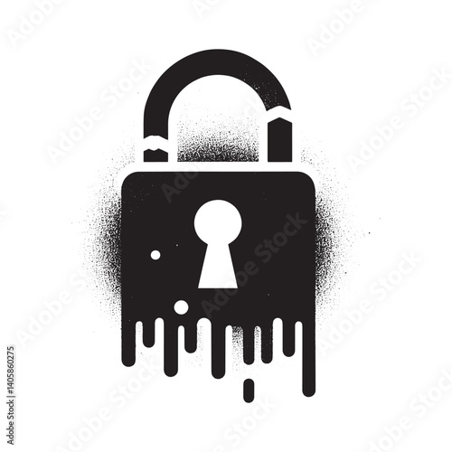 Stylized lock icon featuring a stencil effect with dripping paint details