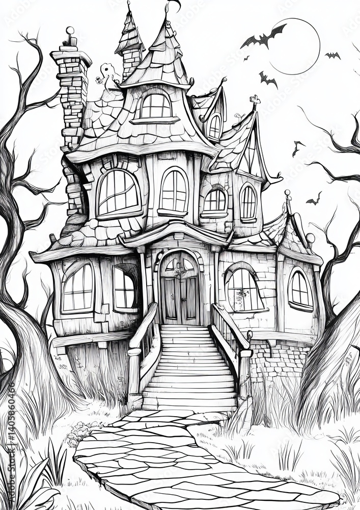 Naklejka premium Haunted House Coloring Pages