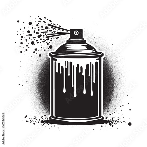 Stylized stencil spray paint can with dripping paint in black and white