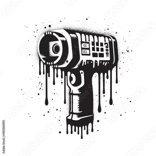 Stylized thermal camera illustration with dripping paint effects on a white background