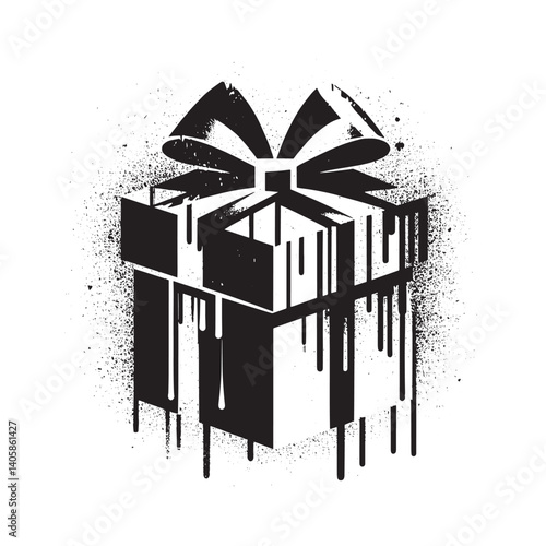 Surprise Box in stencil style, flat, dripping spray, grunge, minimalist, vector, bw, cutout, isolated white3486