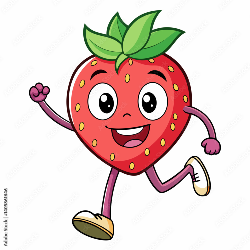 Fototapeta premium Hand-drawn style strawberry vector illustration, ideal for cute food sets, summer art, or playful vector collections.