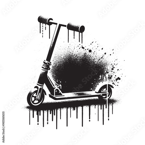 Urban scooter illustration in grunge style, monochrome street vehicle art