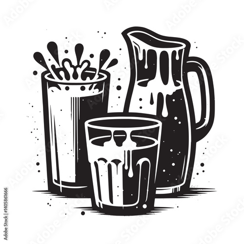 Vector illustration of refreshing drinks in a grunge stencil style design