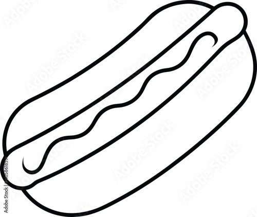 Hot Dog Outline Icon Line Art Drawing Vector | Fast Food, Snack & Street Eat Design