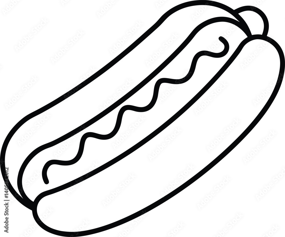 Hot Dog Outline Icon Line Art Drawing Vector | Fast Food, Snack & Street Eat Design Hot Dog Outline Icon Line Art Drawing Vector | Fast Food, Snack & Street Eat Design
