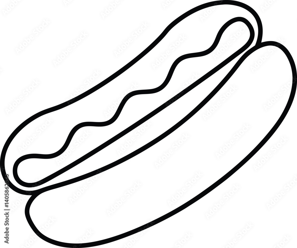 Hot Dog Outline Icon Line Art Drawing Vector | Fast Food, Snack & Street Eat Design Hot Dog Outline Icon Line Art Drawing Vector | Fast Food, Snack & Street Eat Design