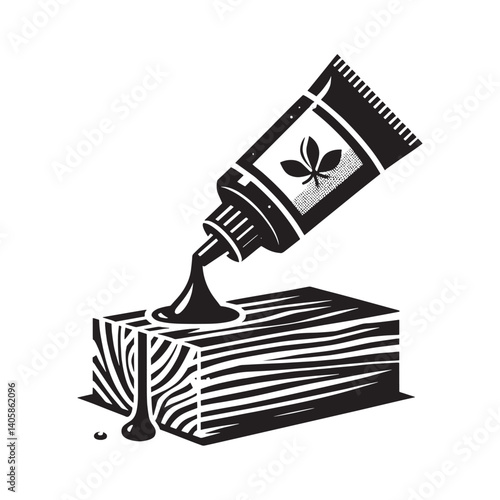 Wood Adhesive Application in Monochromatic Stencil Design on White Backdrop